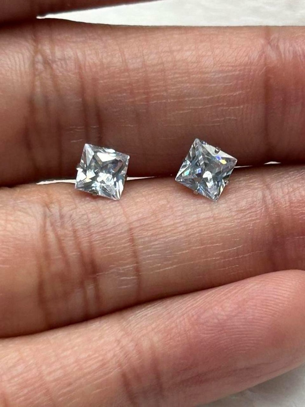 Classic Square CZ Stud Earrings - Silver Tone - Unbranded